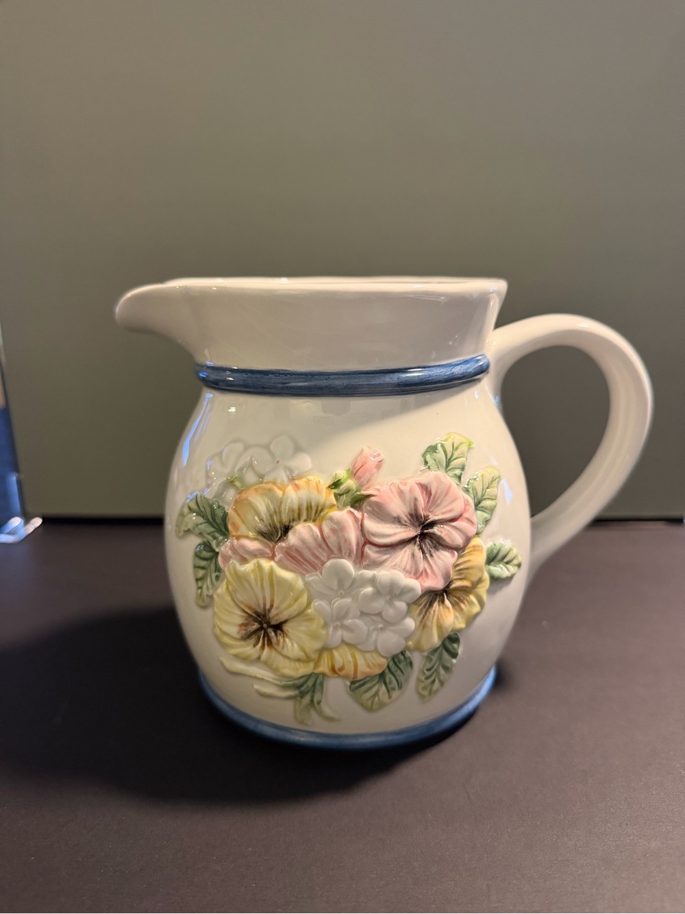 1992 CBK Ltd. Taiwan ceramic pitcher with floral design - see all pictures - siz
